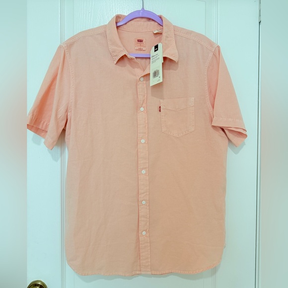 Levi's Other - Levi’s Mens Garment Dyed Button Up Shirt Size L Peach Salmon Casual Short